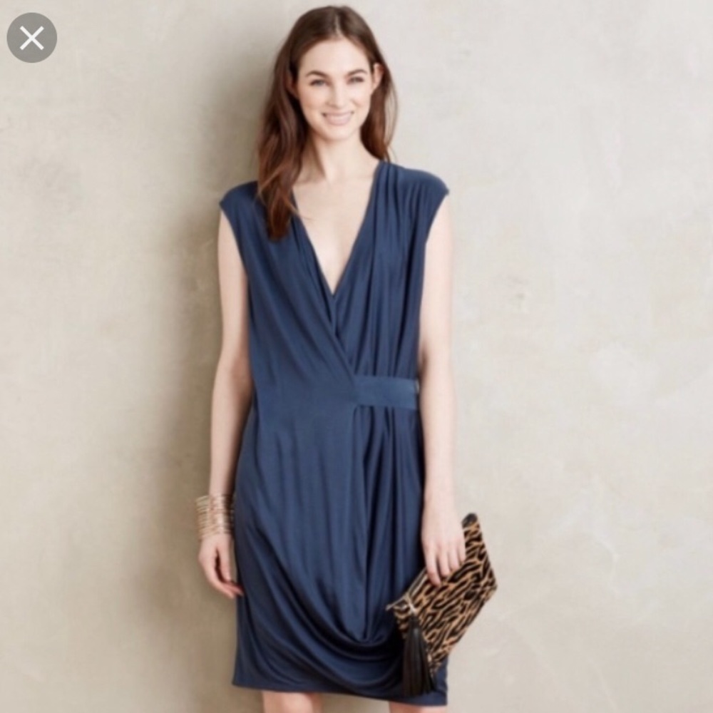 Anthropologie HD in Paris Bryn wrap blue dress